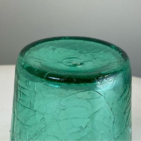 Vintage Mid Century BLENKO Crackle Glass Blue Turquoise Vase 7” Tall 5” Wide - Picture 6 of 11